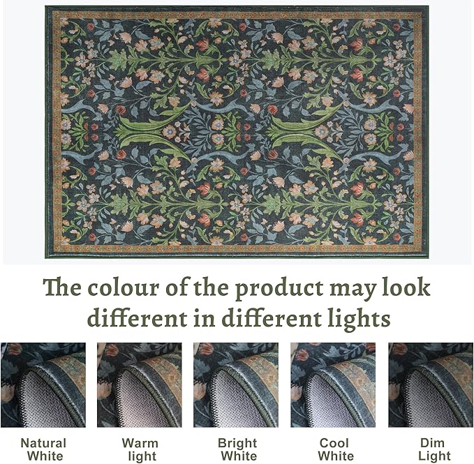 Tangsoo Green Washable Entry Rug, 2x3 Small Area Throw Rugs for Entryway Non Slip, Vintage Floral Thin Rug for Kitchen Bedroom, Low Pile Floor Carpet Front Door Mat for Entrance Bathroom Foyer Decor