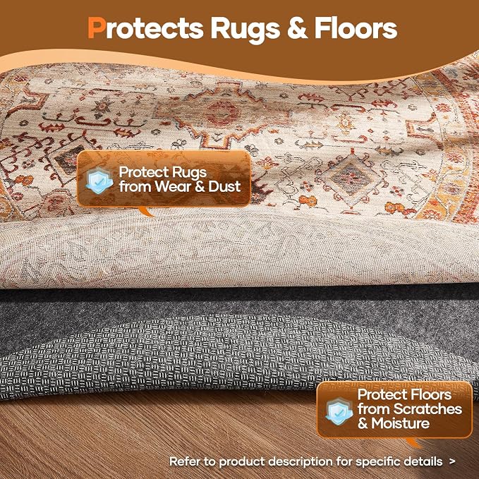 Veken 7 Ft Round Non Slip Cushioned Rug Pad Gripper, Felt and Silicone Backing, 1/8" Thick, Carpet Liner Protector Mat for Area Rugs and Hardwood Floors, Keep Rugs Safe and in Place