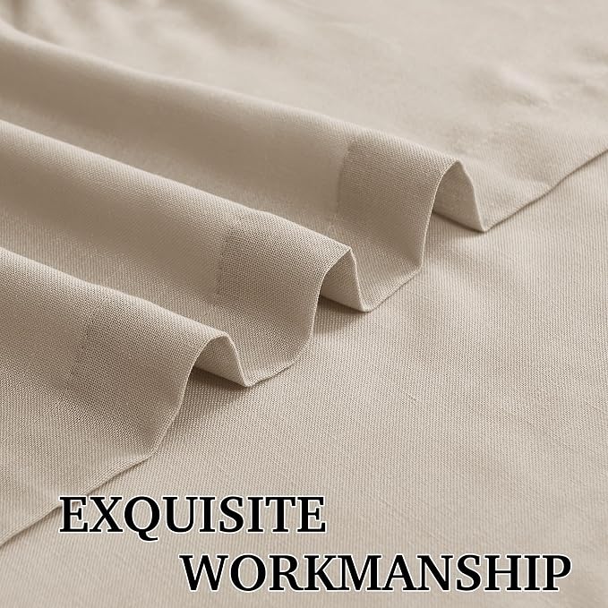 RYB HOME Back Tab Taupe Linen Curtains for Farmhouse, Boho Rustic Sheer Decoration for Dining Room Nursery Bay Window, Taupe, W 52 x L 108 inches, 2 Panels Set
