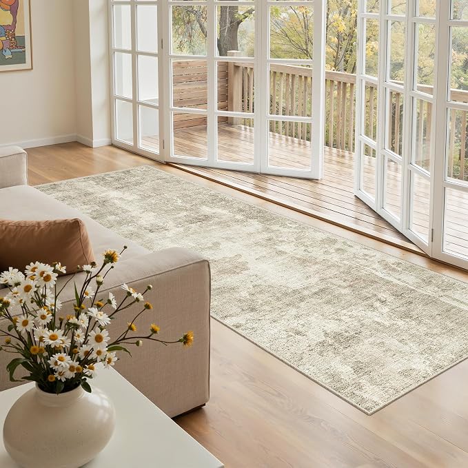 Soalmost Runner Rug 2x5 Washable Non-Slip Kitchen Runner Rugs for Bathroom Laundry Room Beige Gray Vintage Floor Carpet Runners for Hallway Entryway
