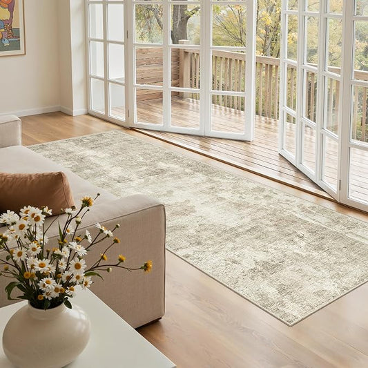 Soalmost Runner Rug 2x5 Washable Non-Slip Kitchen Runner Rugs for Bathroom Laundry Room Beige Gray Vintage Floor Carpet Runners for Hallway Entryway