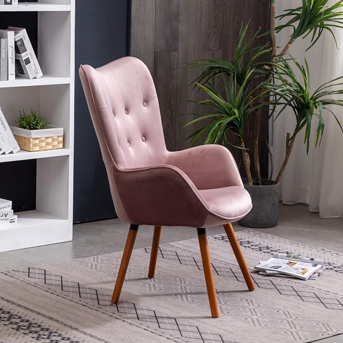 Roundhill Furniture Doarnin Contemporary Silky Velvet Tufted Button Back Accent Chair, Mauve