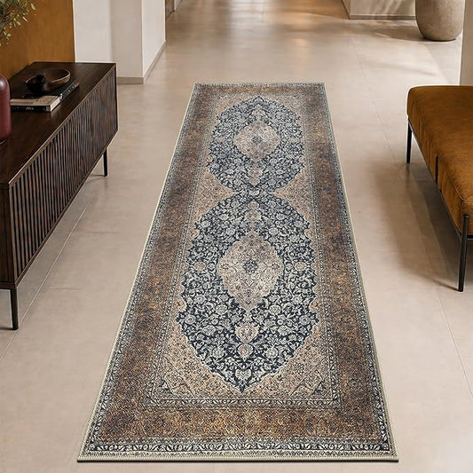 Keen Home Design 30"x144" Rug - Machine Washable Runner Rug with Non-Slip Backing, Ideal for Hallway, Entryway, Kitchen, Laundry Room - Vintage, Easy Clean, Durable, Low Pile - (2'6" x 12')