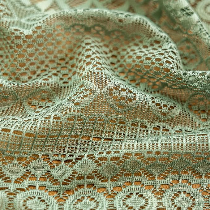 Sutuo Home Olive Green Boho Lace Curtains 2 Panels 45 Inch Long,Semi Sheer Small Window Curtains Drape for Kitchen Cafe Crochet Vintage Chic Tassels Bohemian Privacy Rustic Geometry Rod Pocket, 50" W
