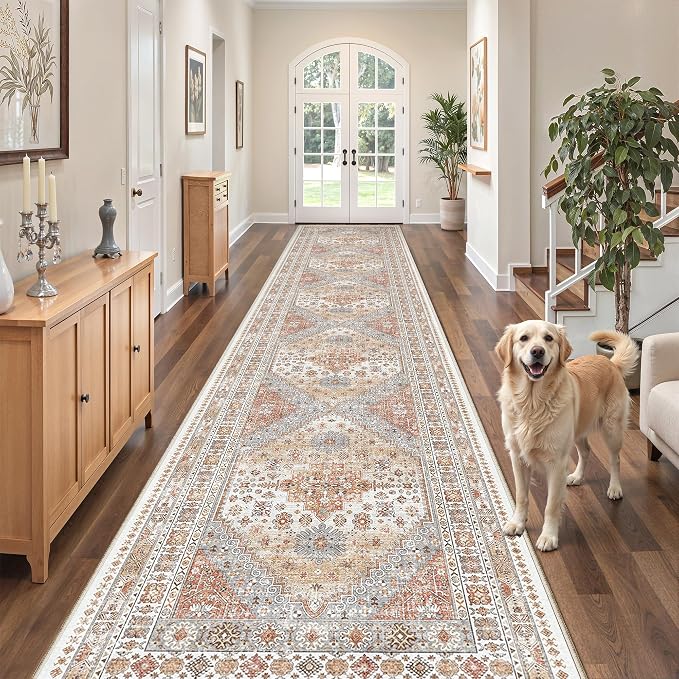 zesthome 3x14 Washable Runner Rug for Hallway, Non-Slip Long Hallway Runner for Entryway, Soft Vintage Kitchen Mats for Floor, Abstract Dining Room, Bedroom, Living Room Rugs(Orange,3'x14')