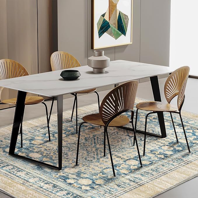 CHAMPLANT Area Rug 5'x7' Washable Rug Vintage Traditional Floor Cover Thin Retro Kitchen Indoor Distressed Non Slip Carpet for Living Room Bedroom Dining Room