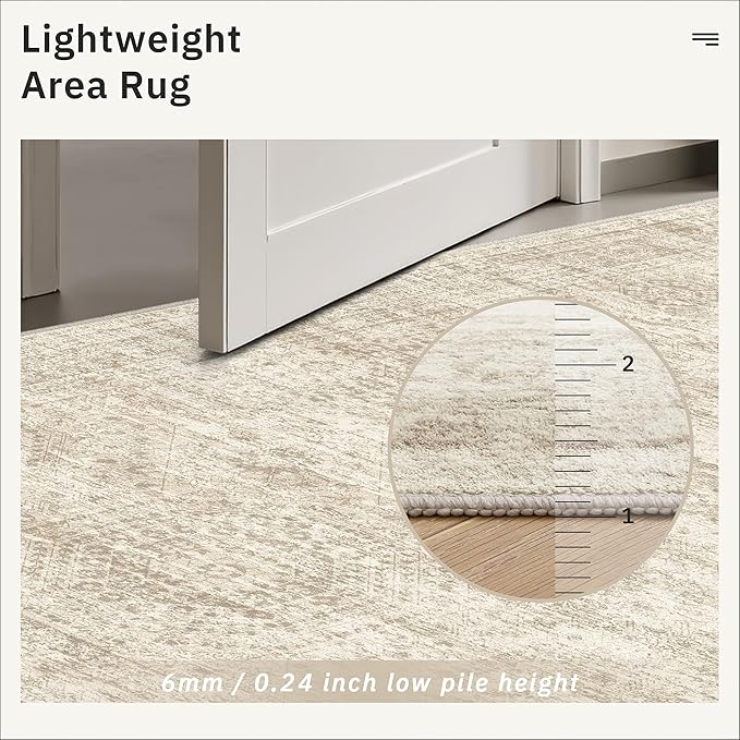 Soalmost 10x14 Area Rugs for Living Room, Non Slip Machine Washable Vintage Rugs, Low Pile Lightweight Large Rug for Bedroom, Dining Room, Home Office Beige