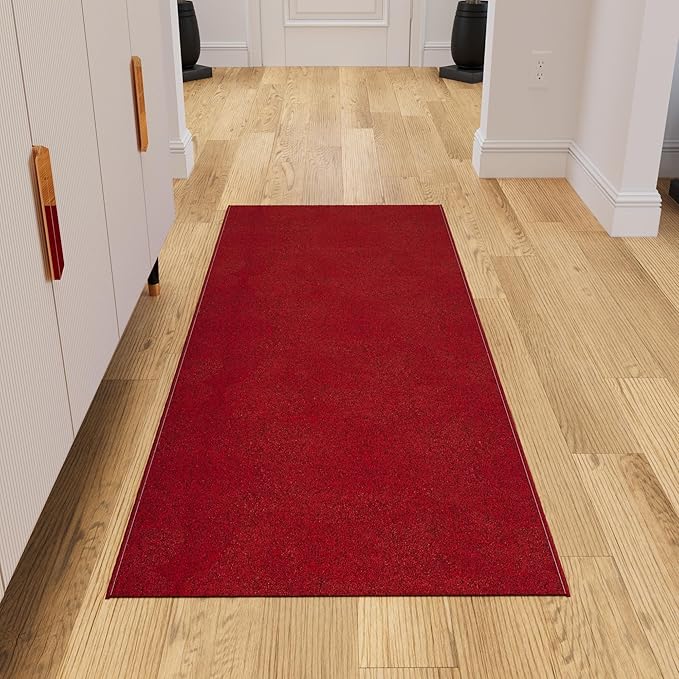 Ottomanson 1'10" x 6' Ultra-Thin Hallway Runner Rug - Durable Non-Slip Carpet for High-Traffic Areas - Fits Under Doors for Seamless Entry - Ideal for Kitchen, Entryway, Bedroom & Living Room, Red