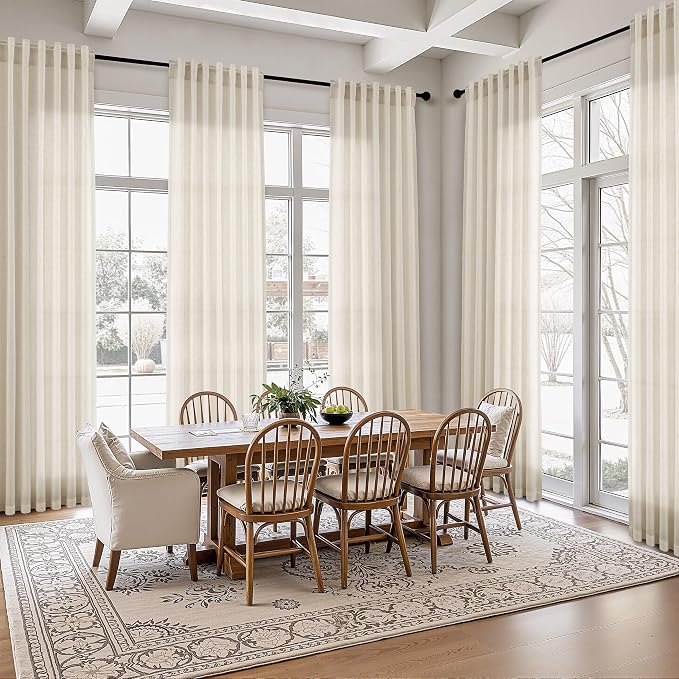 Aersas Birch Beige Linen Curtains 120 Inches Length for Living Room Flax Texture Wave Fabric Semi Sheer with Rod Pocket Back Tab for Bedroom Balcony Light Filtering Neutral Home Decor 52x120