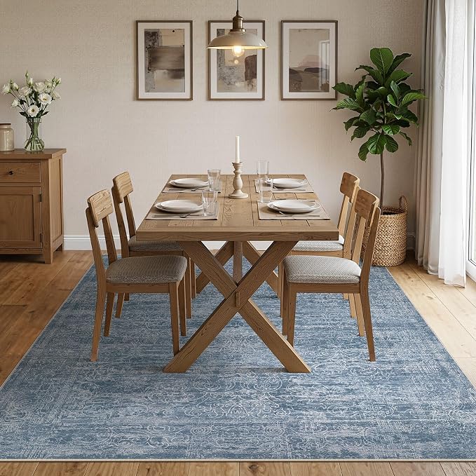 DMOYEST Area Rug Living Room Rugs - 6x9 Washable Large Soft Indoor Neutral Modern Abstract Low Pile Rug Carpet for Bedroom Dining Room Farmhouse Home Office - Dark Blue