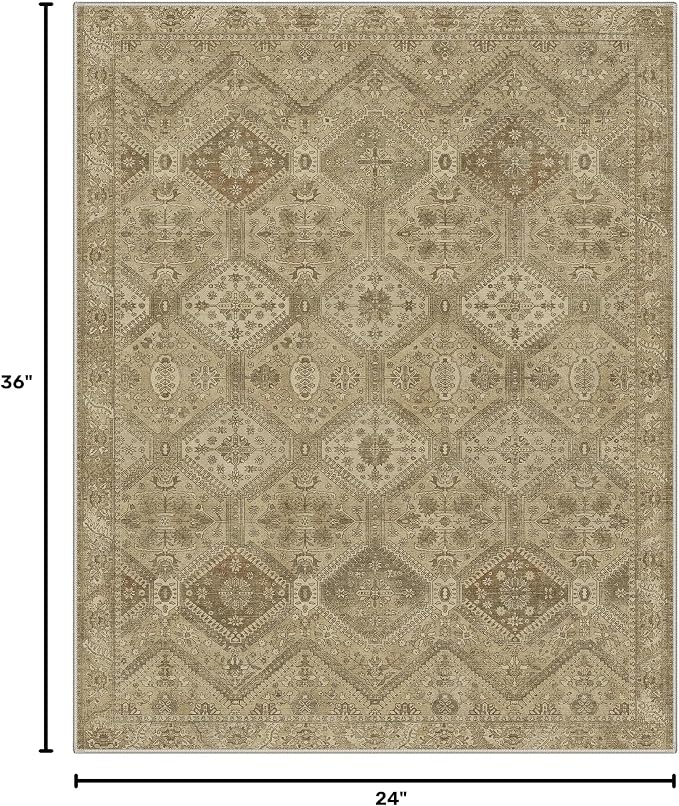 GENIMO Area Rug 2x3 Doormat, Machine Washable Low Pile Rugs, Small Retro Entryway Mat for Entrance, Hallway, Kitchen and Corridor, Tan Brown