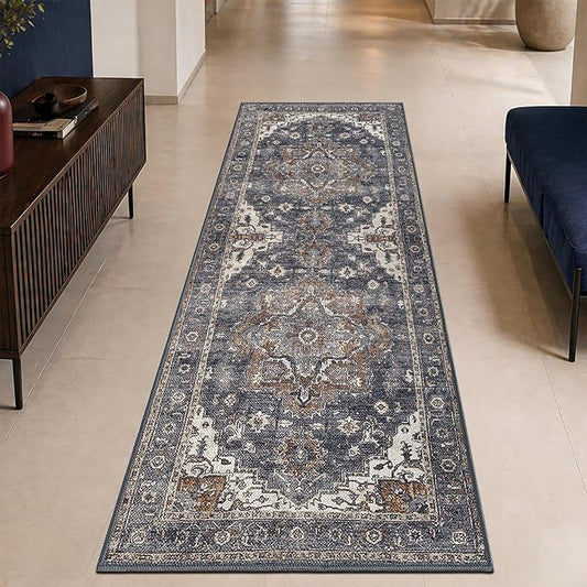 Keen Home Design 30"x84" Rug - Machine Washable Runner Rug with Non-Slip Backing, Ideal for Hallway, Entryway, Kitchen, Laundry Room - Vintage, Easy Clean, Durable, Low Pile Rug - (2'6" x 7')