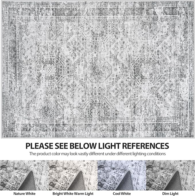 5x7 Area Rugs for Living Room Rug Washable: Abstract Rug for Dining Room Bedroom Carpet Non Slip 5 by 7 Indoor Modern Nursery Home Office Grey