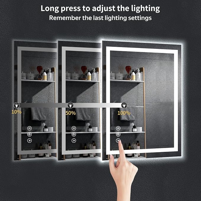 24"x32" LED Bathroom Mirror with Lights, Backlit + Front Lit with CRI>90, Lighted Mirror for Bathroom, Anti-Fog, Dimmable Brightness, 3 Colors, Memory Function, Shatterproof Tempered Glass