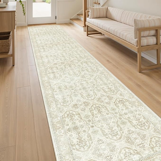 Soalmost Runner Rug 2x10 Washable Non-Slip Hallway Runner Rugs for Kitchen Bathroom Laundry Room Beige/Brown Vintage Floor Carpet Runners for Hallways Entryway