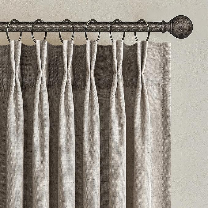 Topfinel 120 Inch Curtains 2 Panels Set,Two Packs Pinch Pleat Back Tab Linen Window Semi Sheer Privacy Thick Decorative Curtain Drapes for Living Room Bedroom,40x120 in Long,Ivory/Burlywood