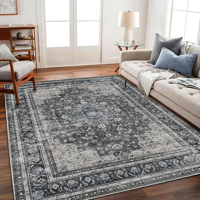 CHAMPLANT Washable Area Rug 8'x10' Retro Boho Design Non-Shedding Non-Slip Easy Care Ideal for High Traffic Areas in Living Room Bedroom Office Coffee Table Kitchen Large Carpet