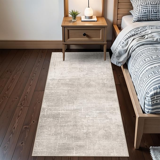 Washable 2x6 Thin Runner Rug: Abstract Soft Entryway Doormat Water-Resistan Hallway Bathroom Kitchen Carpet with Non-Slip Backing Modern Living Room Bedroom Decorative Carpet（2x6,Beige/Cream）