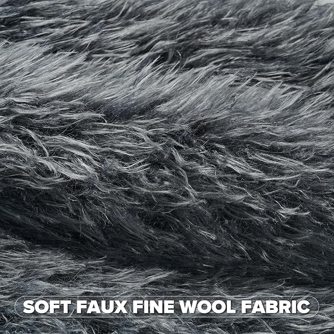 FUTEI Pack of 2 Shaggy Mongolian Faux Wool Throw Pillow Covers 18x18 Inch Soft Fluffy Farmhouse Decorative Cushion Case for Couch Bed Living Room, Dark Grey