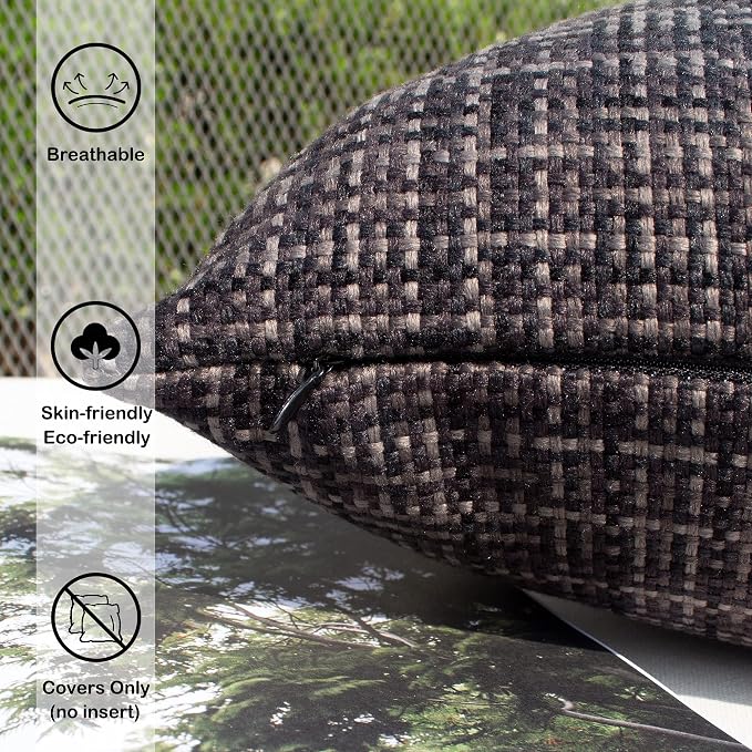 Kevin Textile Outdoor Waterproof Throw Pillow Covers Decorative Farmhouse Water Resistant Cushion Covers for Tent Patio Garden Couch Sofa Pack of 2 24x24 Inch Black