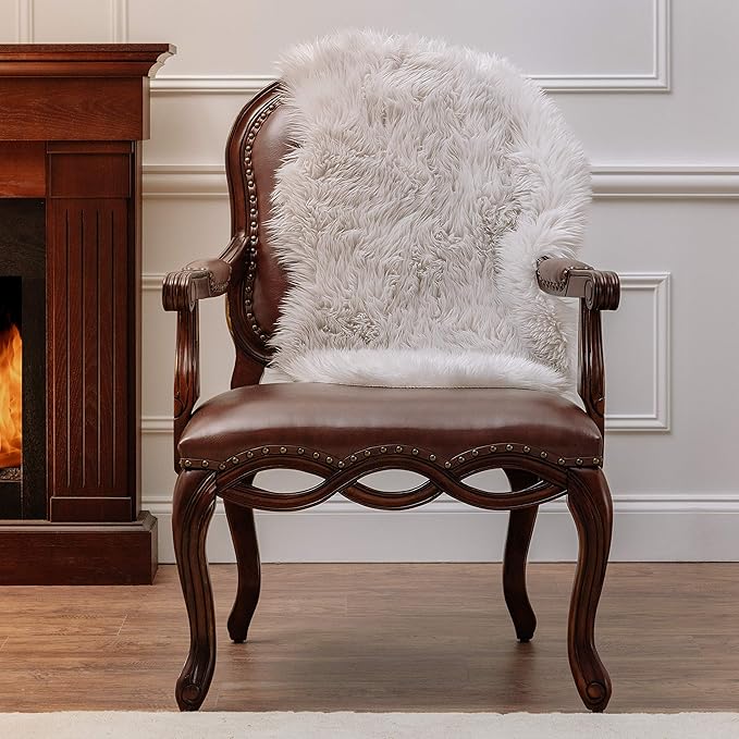 Chanasya Super Soft Faux LongFur Suede Fake Sheepskin for Sofa Couch Stool Vanity Chair Cover Luxurious Fluffy Rug Solid Shaggy Area Rugs for Living Bedroom Floor - Gray 2ftx3ft