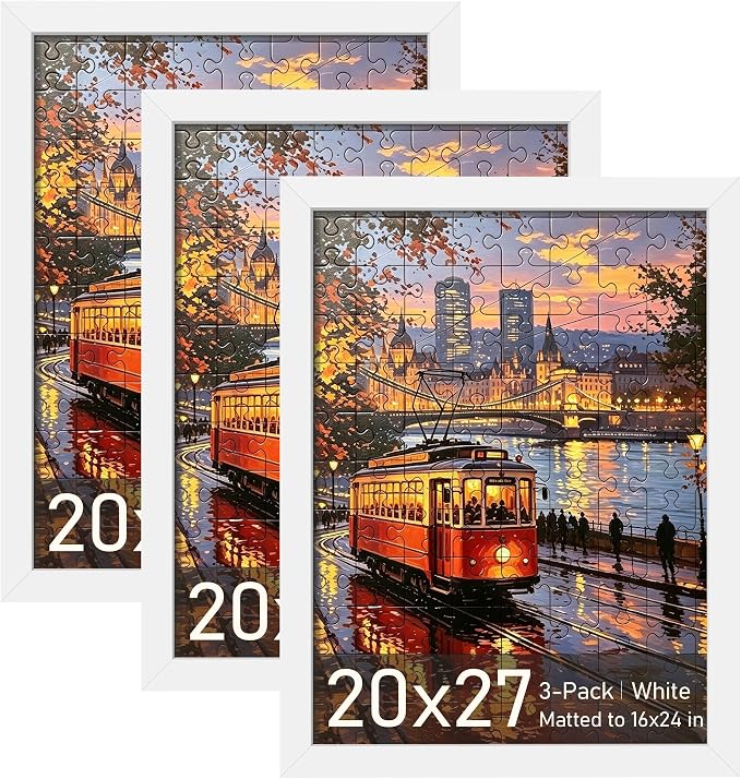 Picrit 20x27 Picture Frame 3 Pack, White Poster Frame, Display Poster 16 x 24 with Mat or 20 x 27 without Mat for Horizontal or Vertical Wall Mounting