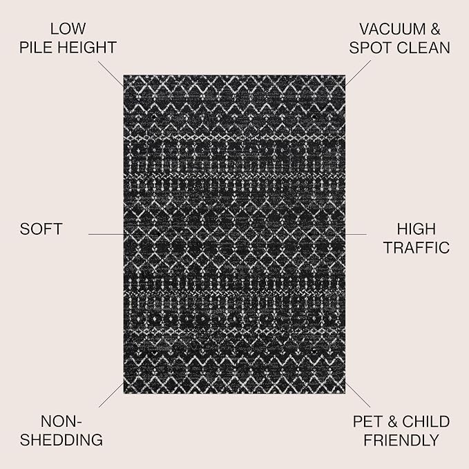 JONATHAN Y Boho Vintage Diamond Black/Ivory Indoor Area Rug 4X6 ft, Moroccan Hype for Living Room, Bedroom, Kitchen, Office, Easy-Cleaning, High Traffic, Pet-Friendly, Non-Shedding (MOH101D-4)