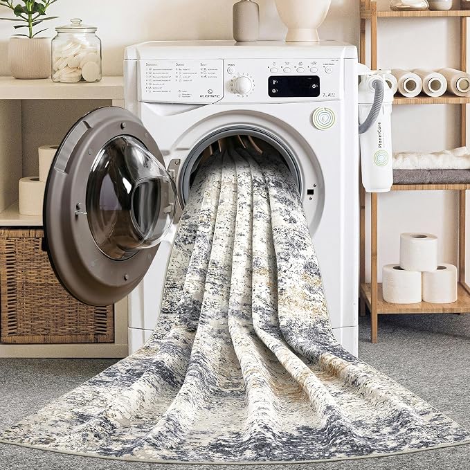 LOVORAL Area Rugs for Living Room: 5x8 Washable Neutral Abstract Rug for Bedroom Large Soft Modern Dining Room Rugs Indoor Floor Low Pile Carpet for Home Office Nursery - Blue Grey