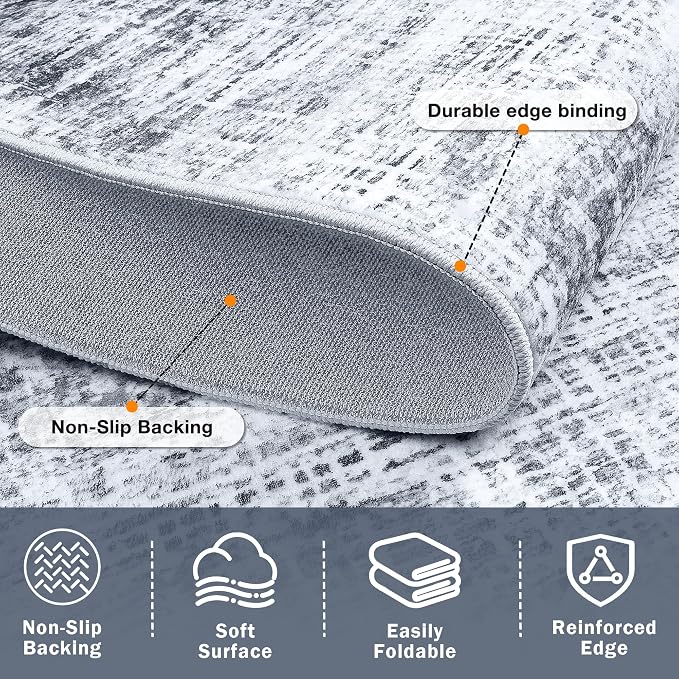 9x12 Area Rugs Washable Rug: Anti-Skid Abstract Modern Living Room Rug Soft Thin Carpets Indoor Floor Non-Shedding Carpet for Bedroom Dining Farmhouse Nursery Home Office (Black/Grey/White,9'x12')