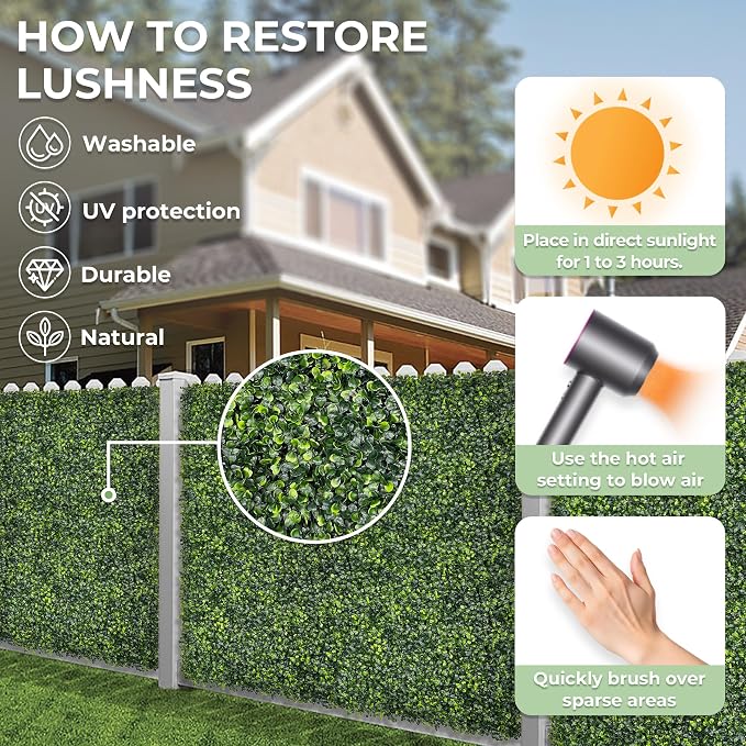 Artificial 60x120 in (50 Sqft) Boxwood Grass Wall Backdrop Roll | UV-Anti Greenery Faux Ivy Hedge Leaf Panels, Privacy Screen, Indoor/Outdoor Green Wall Decor, Patio/Garden Fence Covering