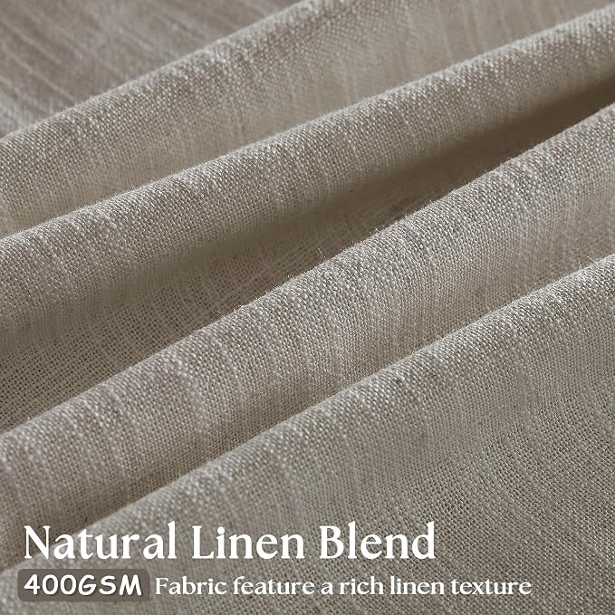 Pinch Pleated Linen Curtains 132 Inches Long for Living Room 2 Panels Set Greyish Beige Flax Double Pleated Drapes Back Tab Farmhouse Ceiling Floor 132 Inch Window Curtains Bedroom Burlywood Birch