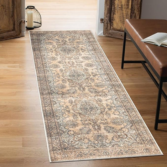 Keen Home Design 30"x144" Rug - Machine Washable Runner Rug with Non-Slip Backing, Ideal for Hallway, Entryway, Kitchen, Laundry Room - Vintage, Easy Clean, Durable, Low Pile - (2'6" x 12')