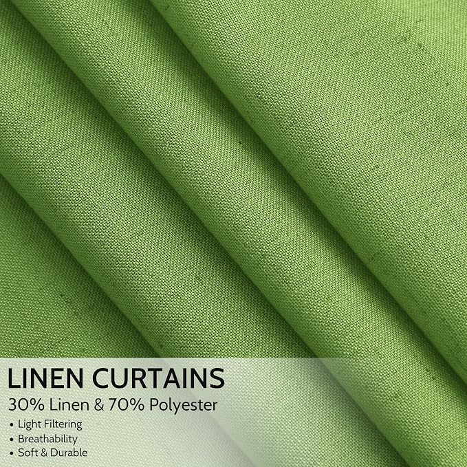 Extra Long Curtain Lime Green Morden Linen Blend Light Filtering Back Tab Curtains for Long Winodws 120 Inches Length, Semi Sheer Privacy Drapes for Living Room, 52x120 inch, 2 Panels