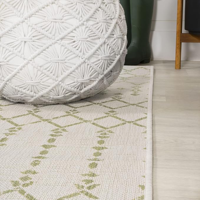 JONATHAN Y Moroccan Geometric Indoor Outdoor Area Rug 3X5 Cream/Green, Ourika Textured Weave for Backyard, Patio, Porch, Easy-Cleaning, High Traffic, Pet-Friendly, Non-Shedding (SMB108M-3)