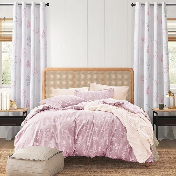 XTMYI Pink and Grey Curtains for Bedroom Closet Door,80% Blackout Room Darkening Boho Floral Print Pattern Coquette Cute Dorm Curtains for Girls Living Room 84 Inches Long,Light Pink Gray Green