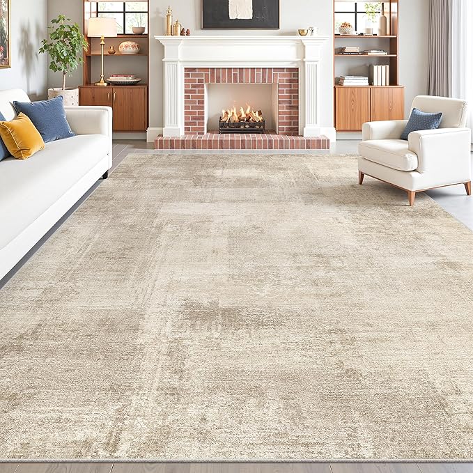 zesthome Washable Rug 8x10, Modern Abstract Rugs for Living Room, Ultra Soft 8x10 Area Rugs, Stain Resistant Rugs for Bedroom, Ultra-Thin Large Rug Foldable (Brown, 8'x10')