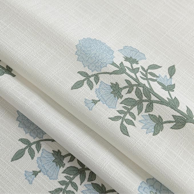 Custom 102 Inch Long Floral Pinch Pleated Curtains, High End Luxury Floor Length Pleat Drapes for 9FT Ceiling, Blue and Green Pattern Linen Semi Sheer Drapery Panels for Living Room Bedroom