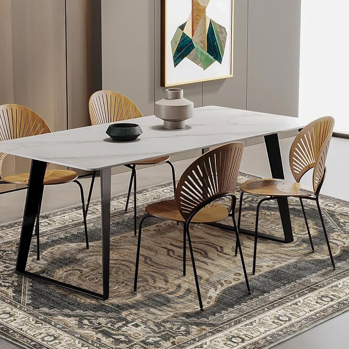CHAMPLANT Area Rug 5'x7' Washable Rug Vintage Traditional Floor Cover Thin Retro Kitchen Indoor Distressed Non Slip Carpet for Living Room Bedroom Dining Room