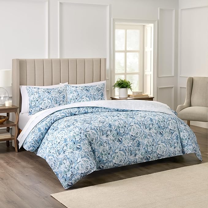 Waverly Hayden 3-Piece Microfiber Percale Comforter Set – Queen Blue/Green