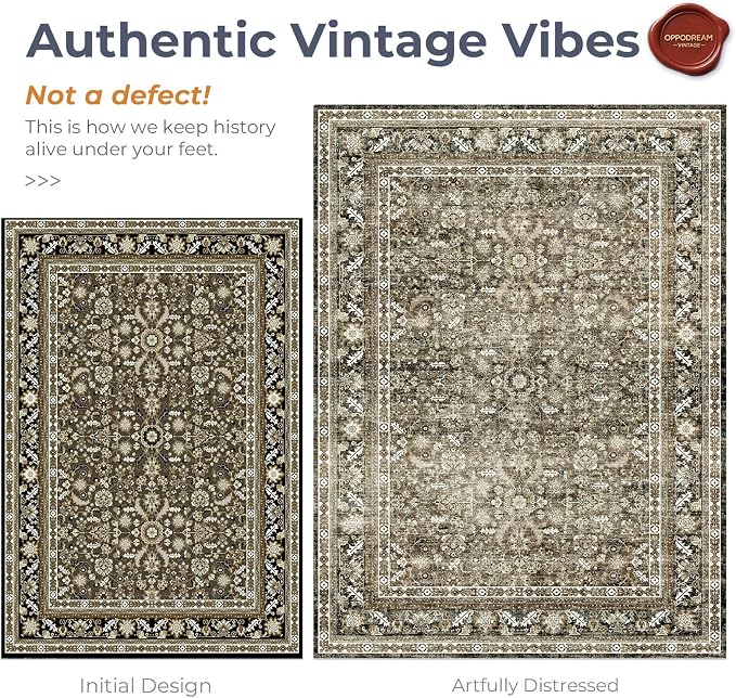OPPODREAM Vintage Brown 2x8 Runner Rug, 2 x 8 Retro Washable Rug Non Slip, Low-Pile Faux Wool Carpet, Distressed Floor Mat for Kitchen, Hallway, Entry-Way, Entrance, Indoor Back Door