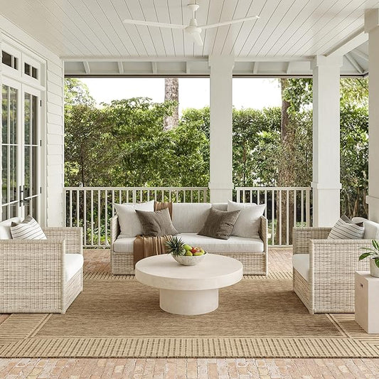 Nuloom Asha Light Brown/Ivory, 2' x 3', Casual, Striped Border, Soft and Cozy, High Traffic, Easy Clean, Durable Area Rug for Indoor/Outdoor Patio, Deck, Porch, Garden, Courtyard