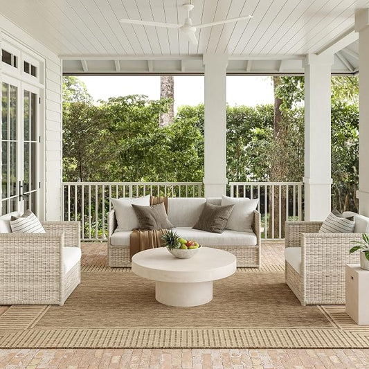 Nuloom Asha Light Brown/Ivory, 8' x 10', Casual, Striped Border, Soft and Cozy, High Traffic, Easy Clean, Durable Area Rug for Indoor/Outdoor Patio, Deck, Porch, Garden, Courtyard