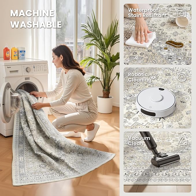 zesthome 10x12 Area Rugs,Stain Resistant Washable Rug,Ultra-Thin Rugs for Living Room,Bedroom,Non-Slip Backing Home Decor Large Area Rug (Beige,10'x12')
