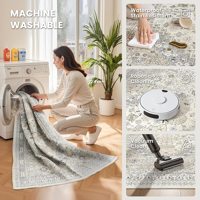 zesthome Washable Runner Rug 2.5x12 - Stain Resistant Entryway Rug,Ultra-Thin Kitchen Rugs, Anti Slip Backing Runner Rugs for Entrance Laundry Room Indoor Hallway (Beige,2.5'x12')