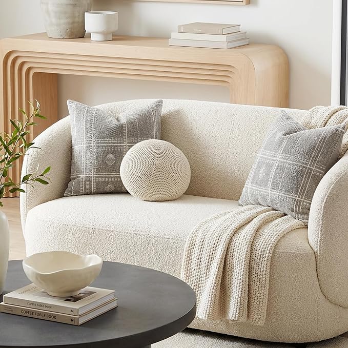 BlissBlush Decorative Throw Pillow Covers 20x20 Set of 2, Boho Light Gray Chenille Accent Throw Pillow Covers for Couch Sofa Bed Living Room Home Décor (Cover Only)