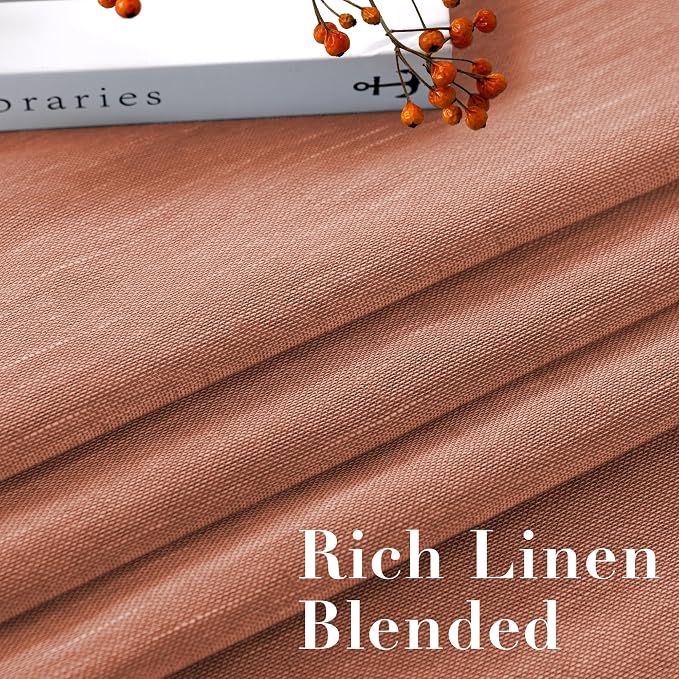 H.VERSAILTEX Linen Curtains Natural Linen Blended Curtain Panels for Living Room/Light Reducing Linen Semi Sheer Curtains 2 Panels Set Nickel Grommet Window Panels (52x96 Inch, Terracotta)