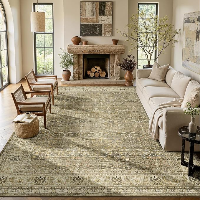 Lofus 8x10 Large Brown Area Rug for Living Room & Bedroom Washable Non-Slip | Soft Boho Vintage Area Rugs for Bedroom Dinning Room Home Office Indoor