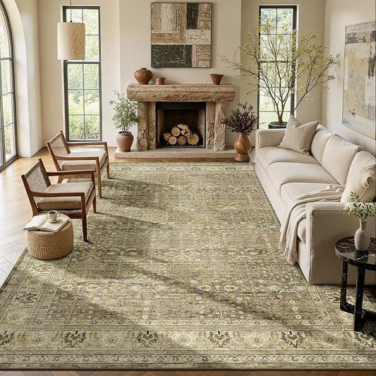Lofus 9x12 Large Brown Area Rug for Living Room & Bedroom Washable Non-Slip | Soft Boho Vintage Area Rugs for Bedroom Dinning Room Home Office Indoor