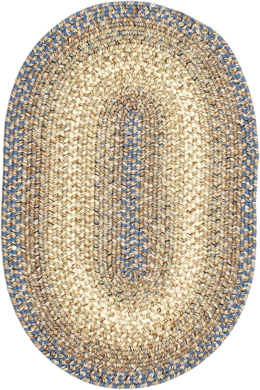 Super Area Rugs Braided Rugs 4X6 Farmhouse Kitchen Rug - Ridgewood Braided Rug for Living Room - Reversible - Indoor/Outdoor - Made in USA - Blue/Beige, 4' X 6' Oval