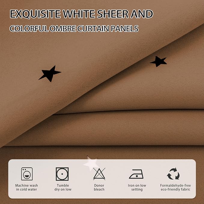 XiDi Blackout Curtains for Bedroom Windows - Unicorn Pattern, 63 in x 34 in, 2 Panels, Brown